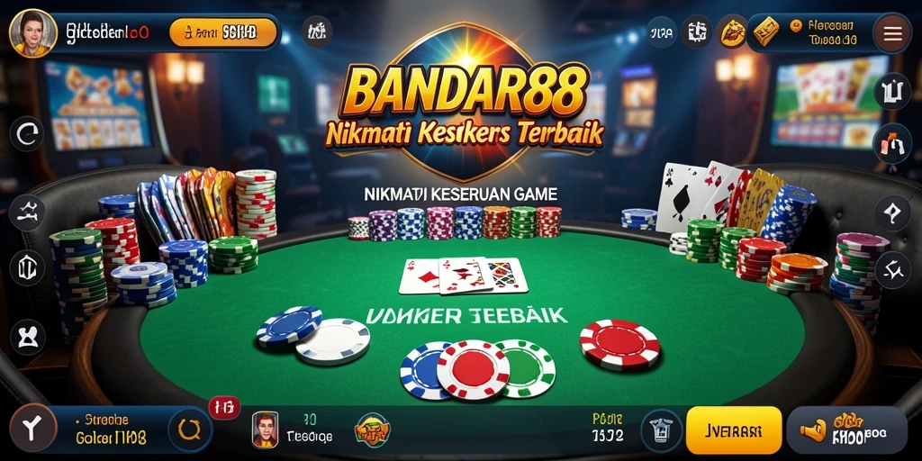 Screenshot utama BANDAR88 menampilkan momen seru permainan poker.