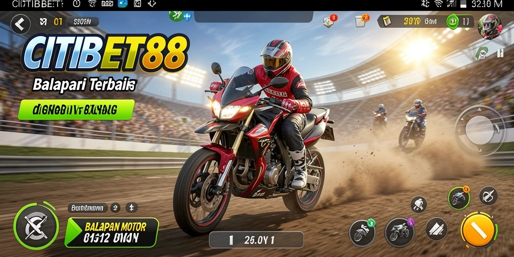 Gameplay CITIBET88 menunjukkan balapan motor yang seru dan menegangkan.