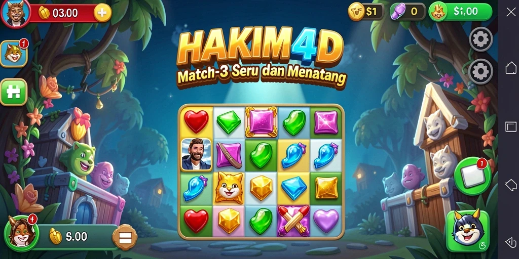 Screenshot HAKIM4D menampilkan gameplay Match-3 yang seru.