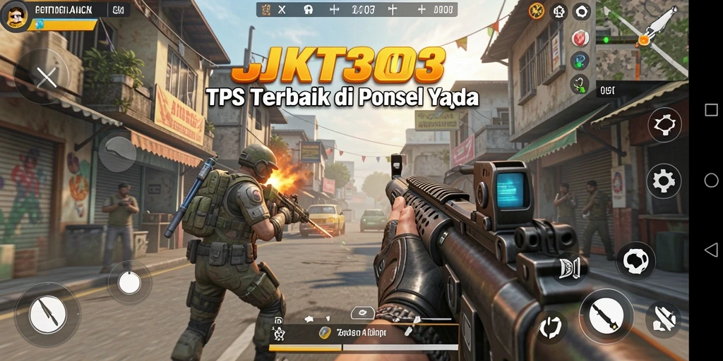 Screenshot gameplay JKT303 menampilkan aksi seru pertempuran TPS.