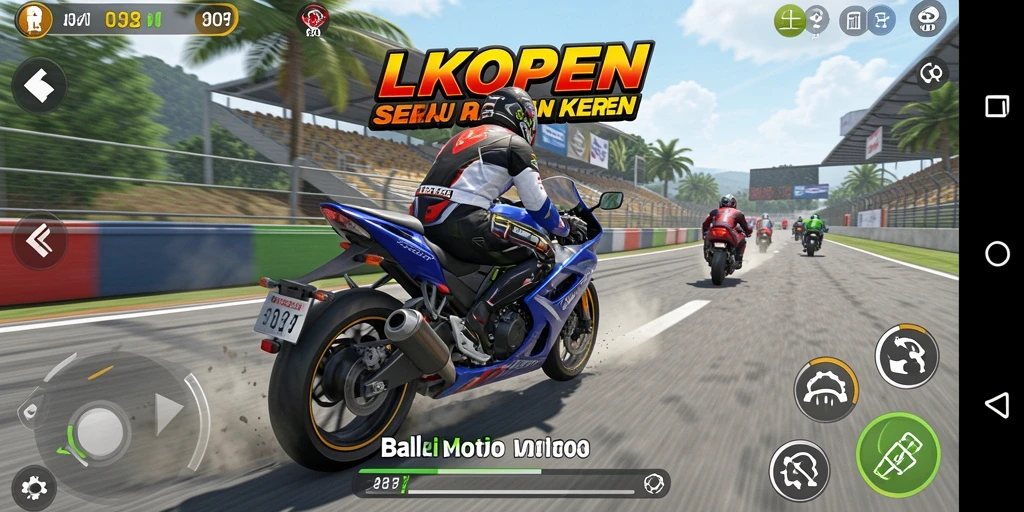 Screenshot utama menunjukkan aksi balap motor yang mendebarkan.