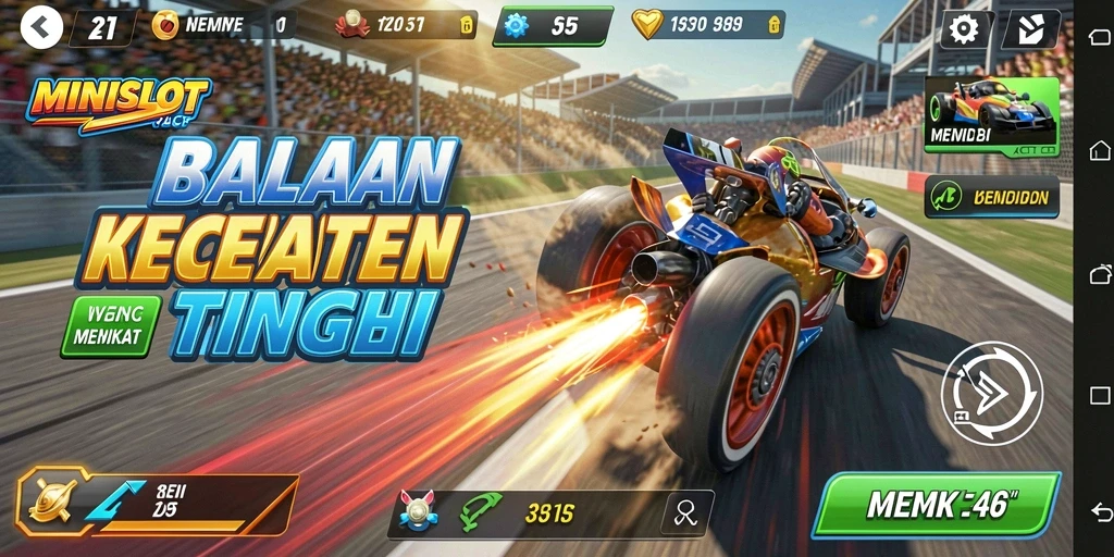 Tampilan gameplay <strong>MINISLOT</strong> yang mendebarkan saat balapan di trek.