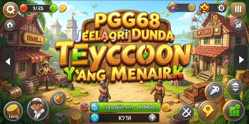 Tampilan gameplay PGG68 dengan berbagai aktivitas manajemen Tycoon.