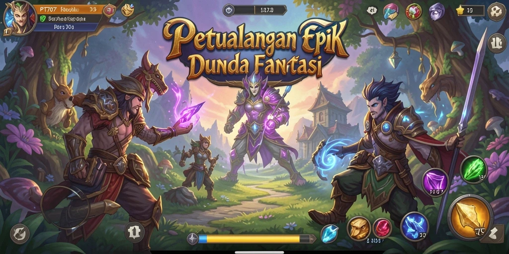 Tampak layar gameplay PT707 dengan karakter melawan monster dalam suasana RPG menakjubkan.