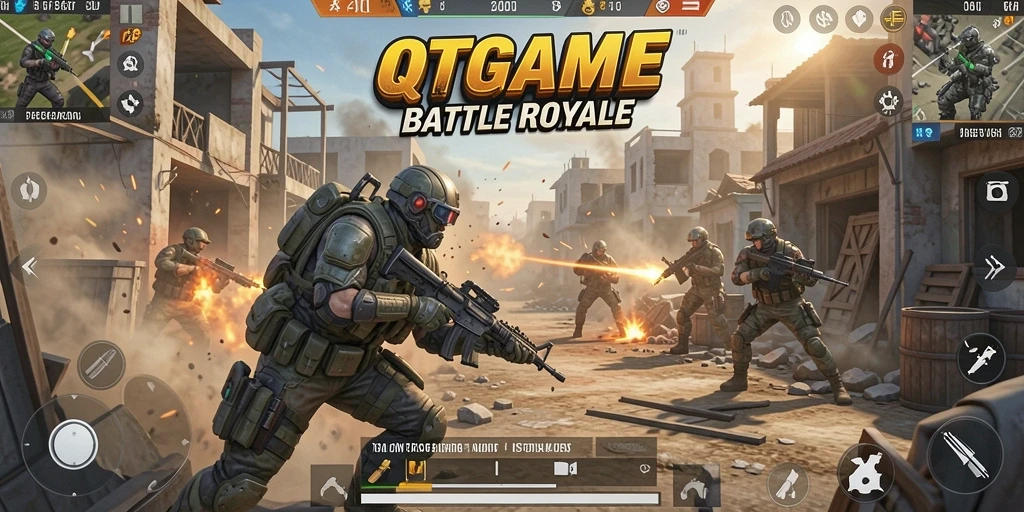 Gameplay QTGAME yang mendebarkan dalam arena Battle Royale.