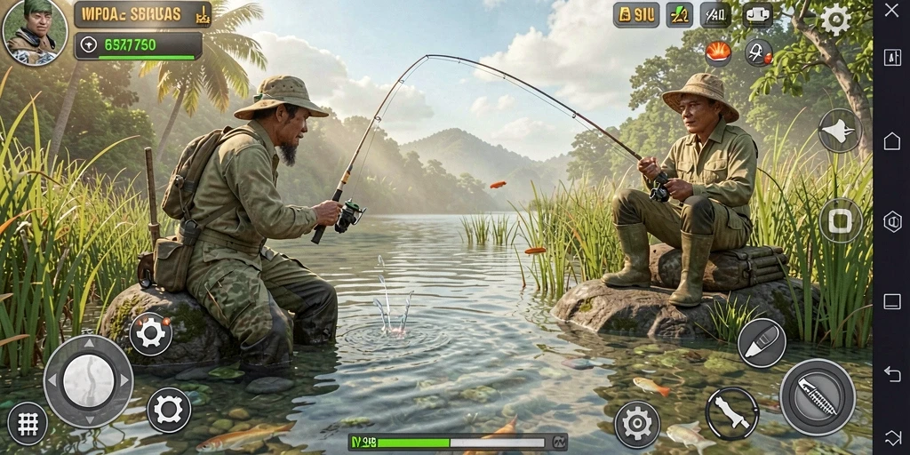 Tangkapan ikan besar dalam gameplay V98 yang seru.