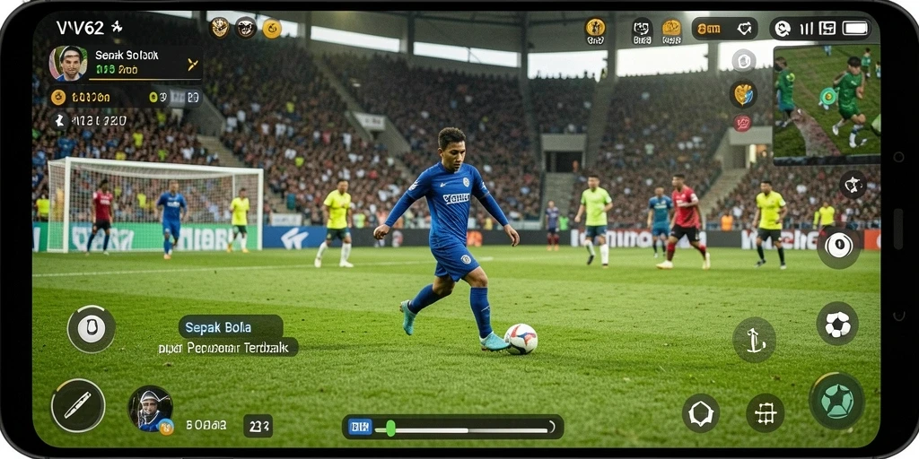 Tangkapan layar gameplay VV62 yang memukau dalam pertandingan sepak bola.
